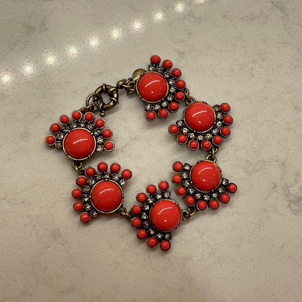 J Crew Coral and Antiqued Bracelet